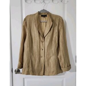 Jones New York Collection Women's Linen Blend Blouse Coat Pockets Gold Size 16